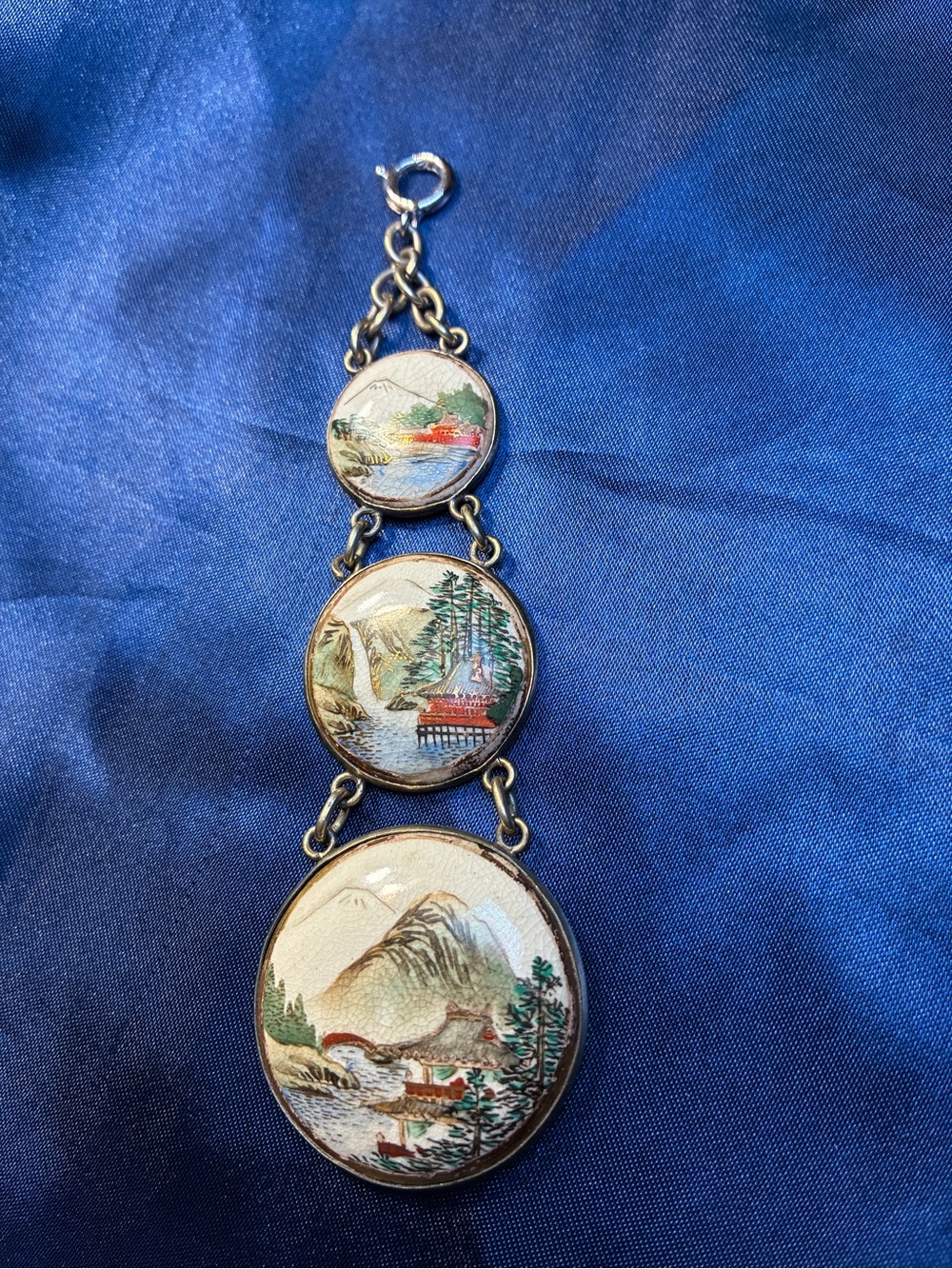 Source Unknown Multicolor Hand-Painted Scenic Three-Tier Pendant Necklace